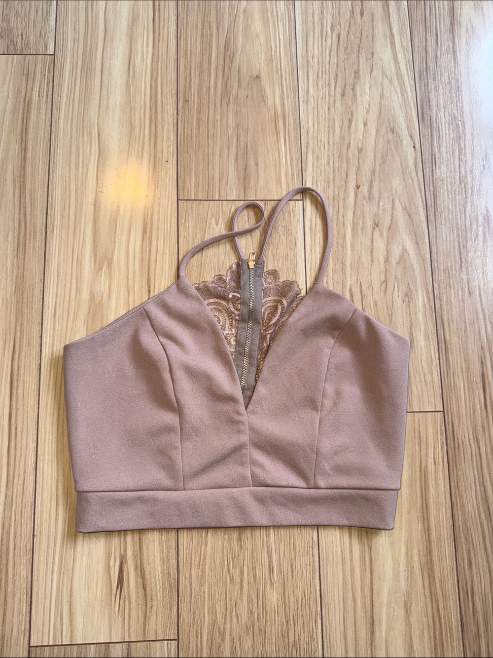 Love Culture Lace-Trim Strappy Crop Top - Dusty Rose